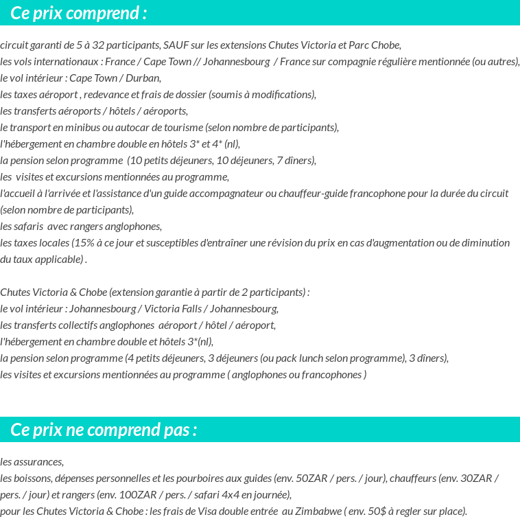 Conditions tarifaires