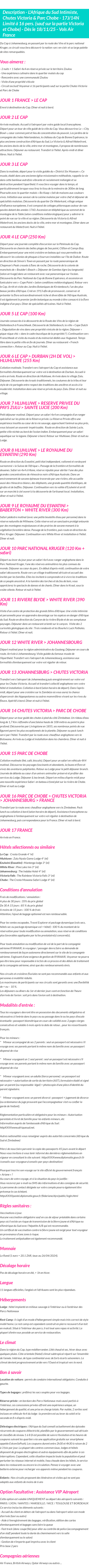Détails du séjour