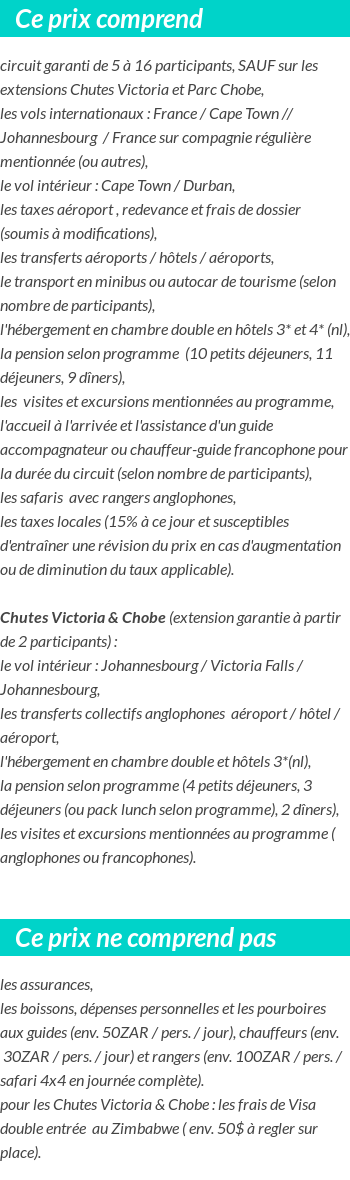 Conditions tarifaires