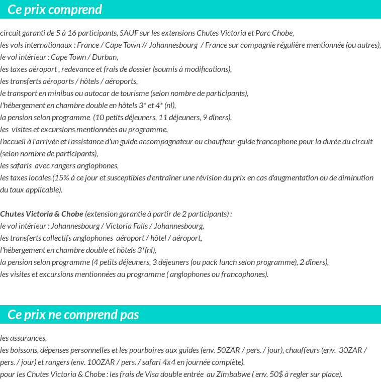Conditions tarifaires