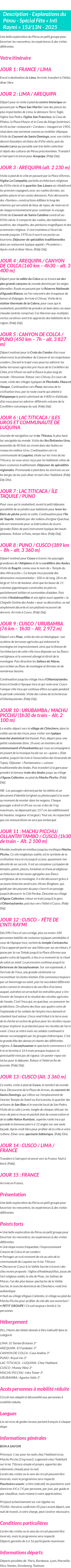Détails du séjour