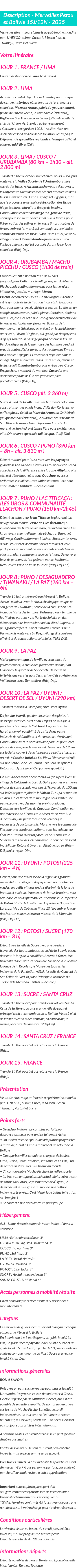 Détails du séjour