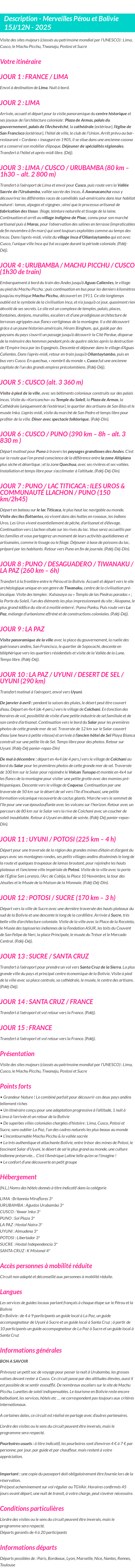 Détails du séjour