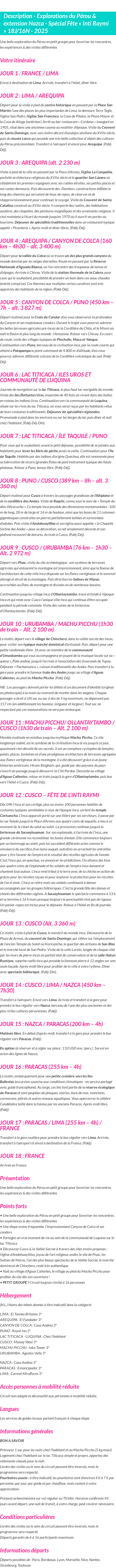 Détails du séjour