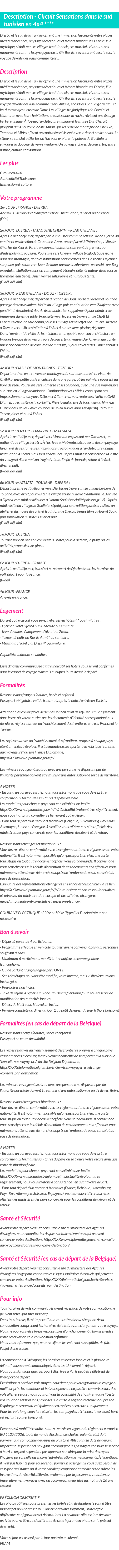 Détails du séjour