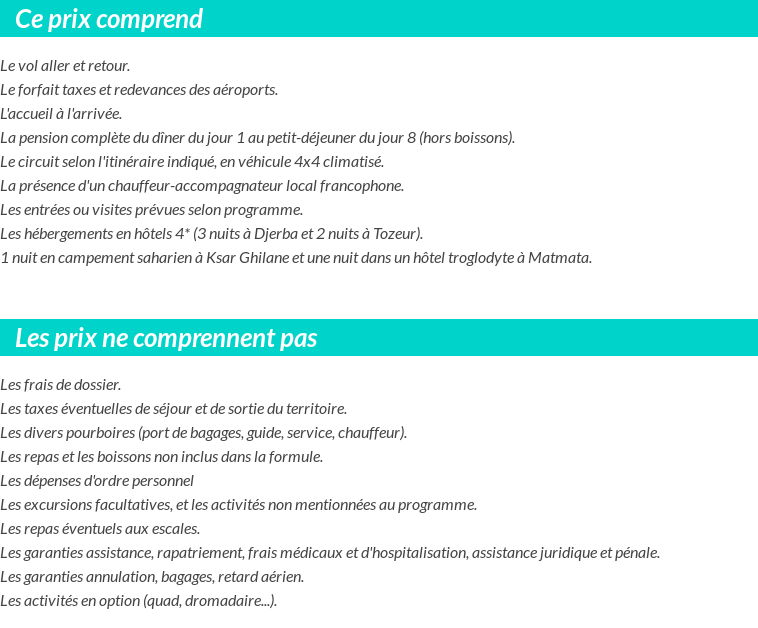 Conditions tarifaires