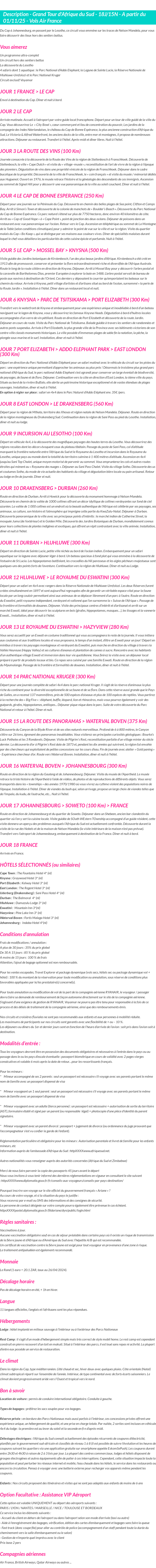 Détails du séjour