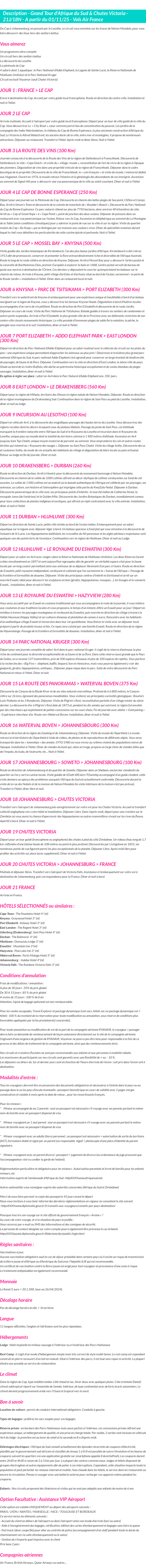 Détails du séjour