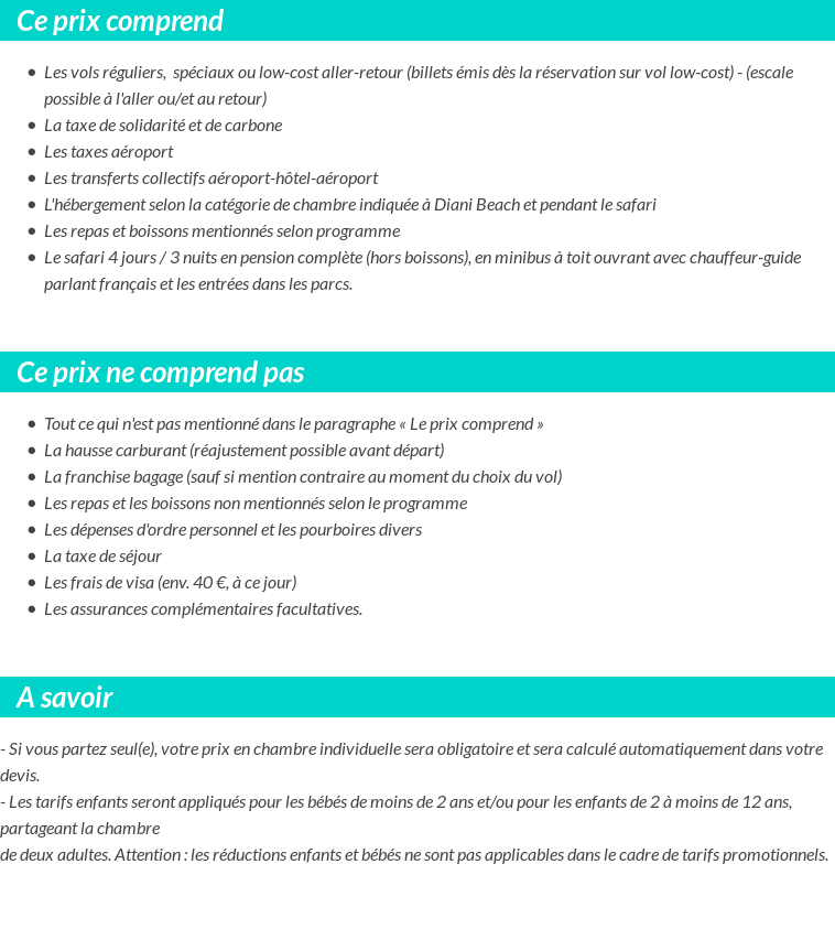Conditions tarifaires