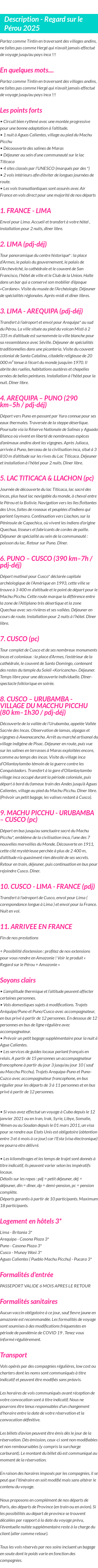 Détails du séjour