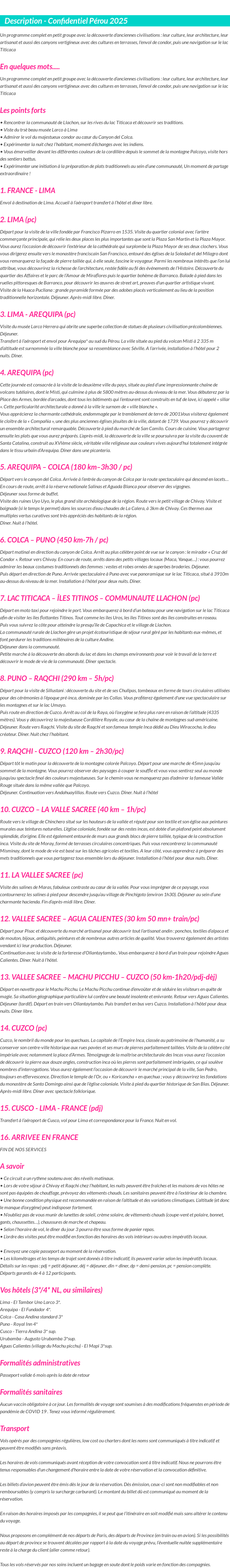 Détails du séjour