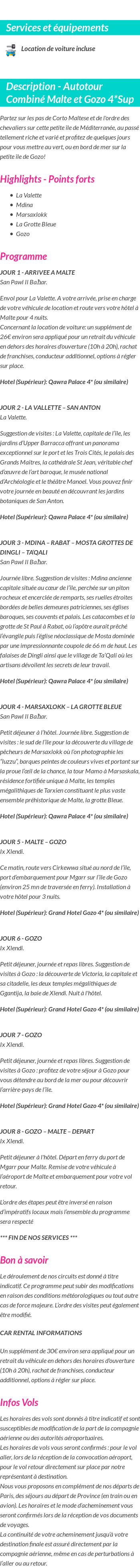 Détails du séjour