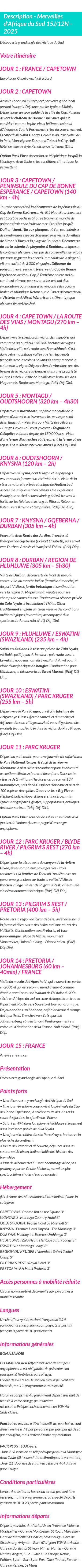 Détails du séjour