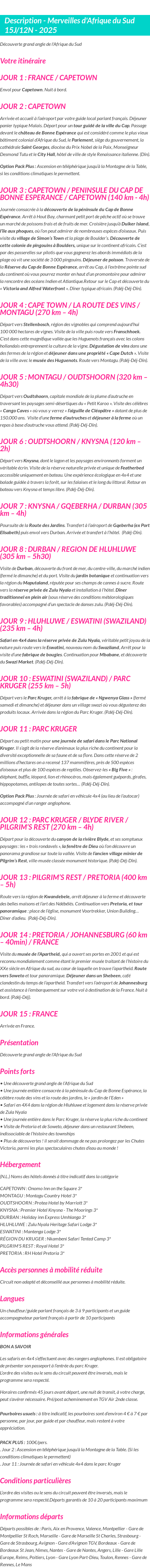 Détails du séjour