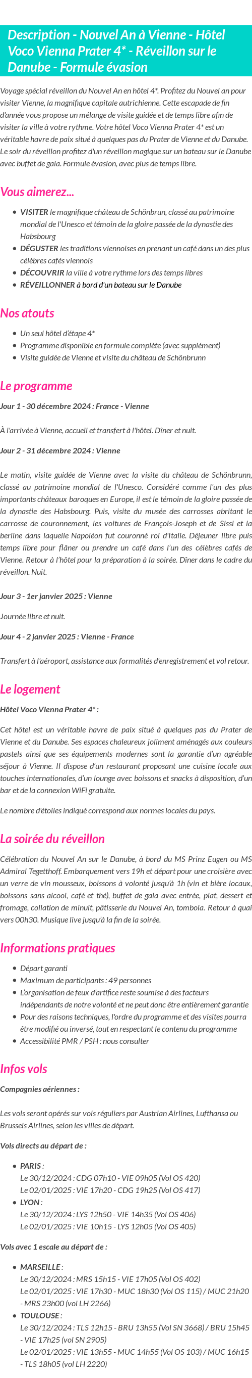 Détails du séjour