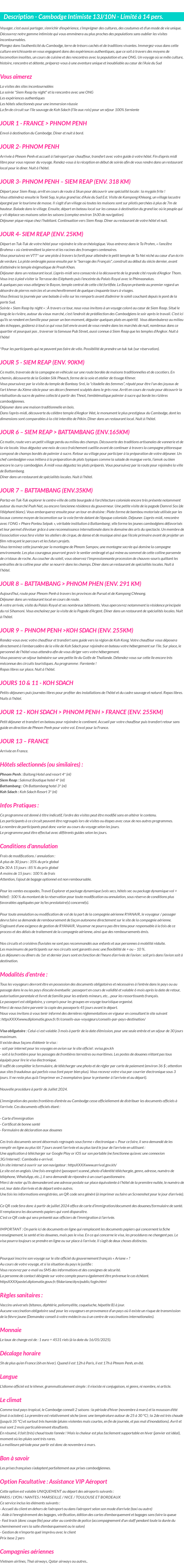 Détails du séjour