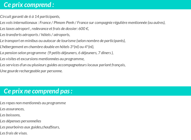 Conditions tarifaires
