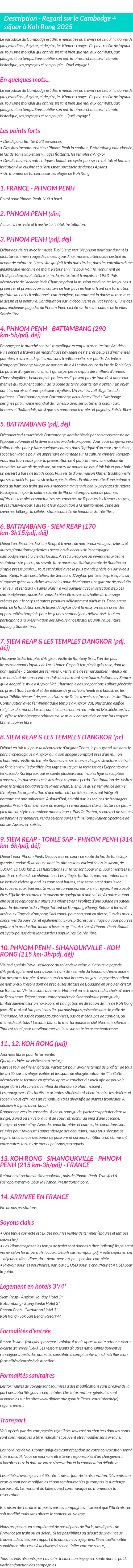 Détails du séjour