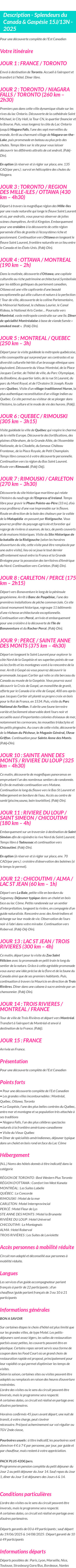 Détails du séjour