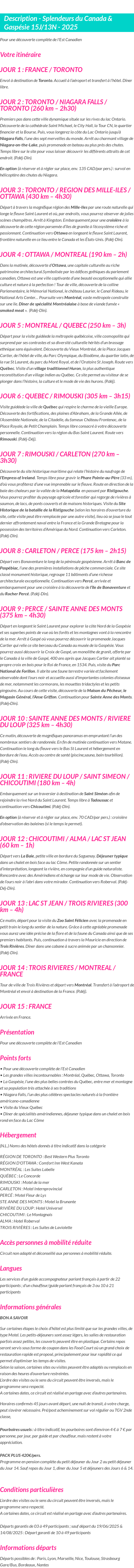 Détails du séjour