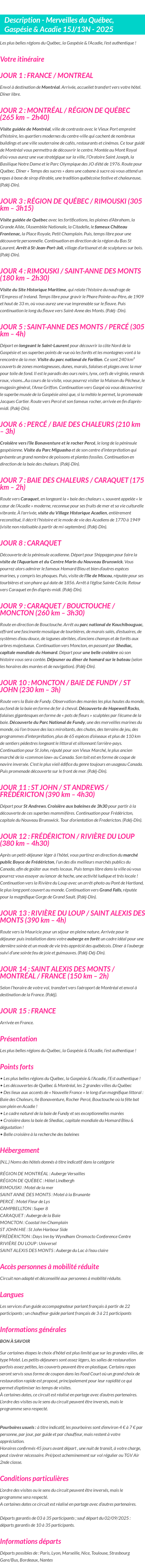 Détails du séjour