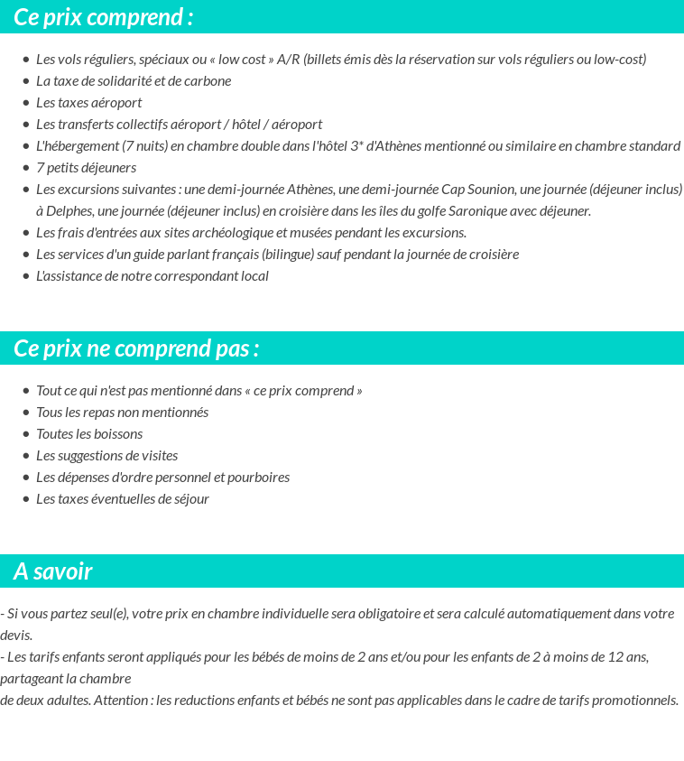 Conditions tarifaires