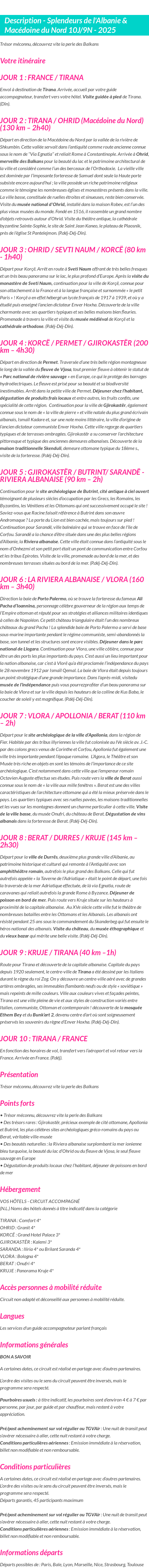 Détails du séjour