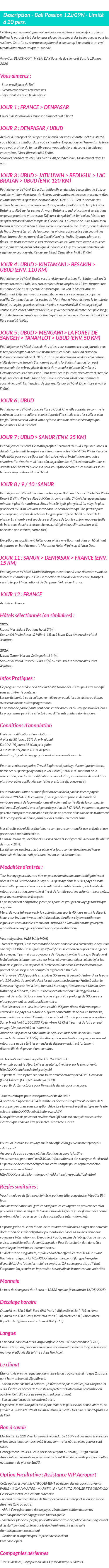 Détails du séjour