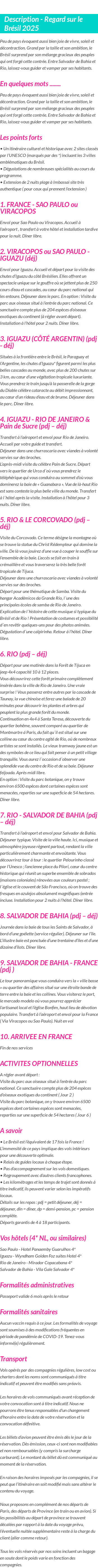 Détails du séjour