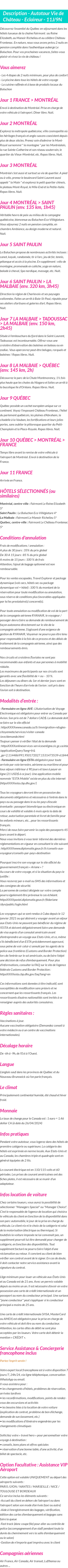 Détails du séjour