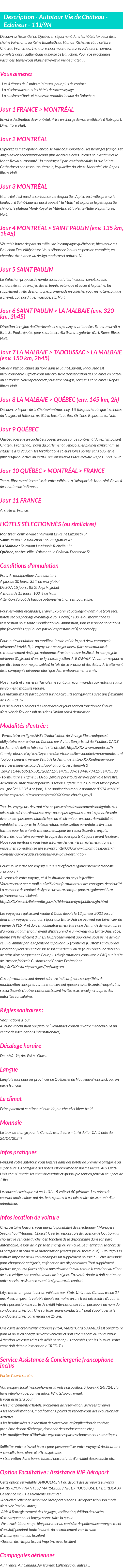 Détails du séjour