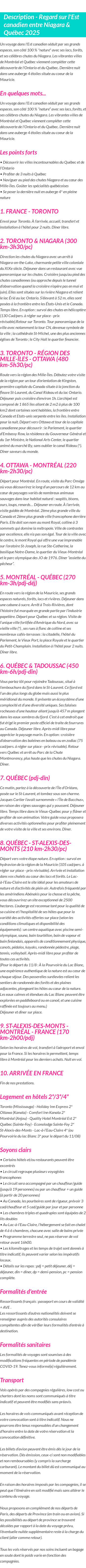 Détails du séjour