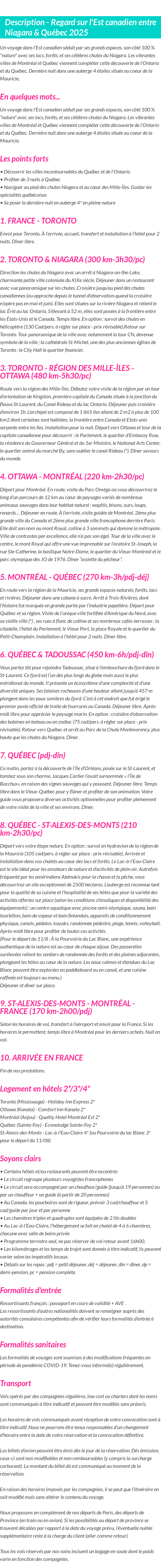 Détails du séjour