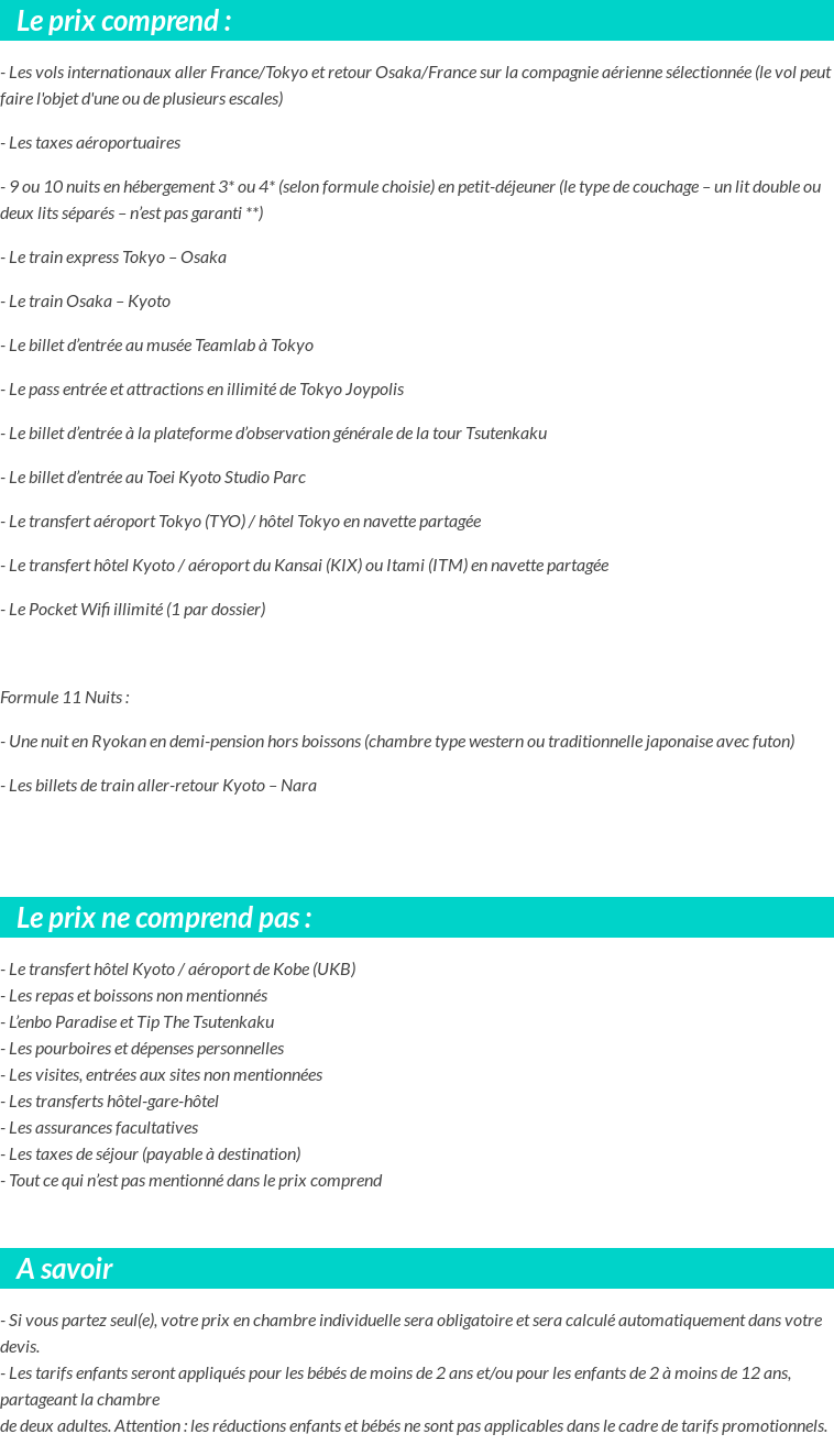 Conditions tarifaires