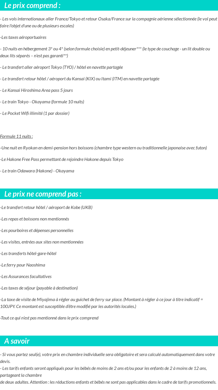 Conditions tarifaires