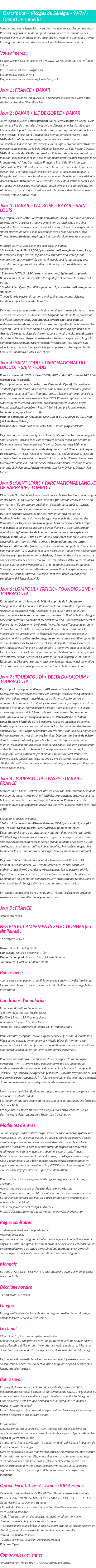 Détails du séjour