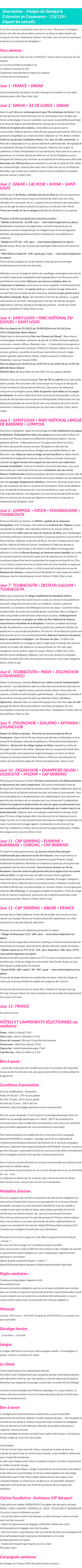 Détails du séjour