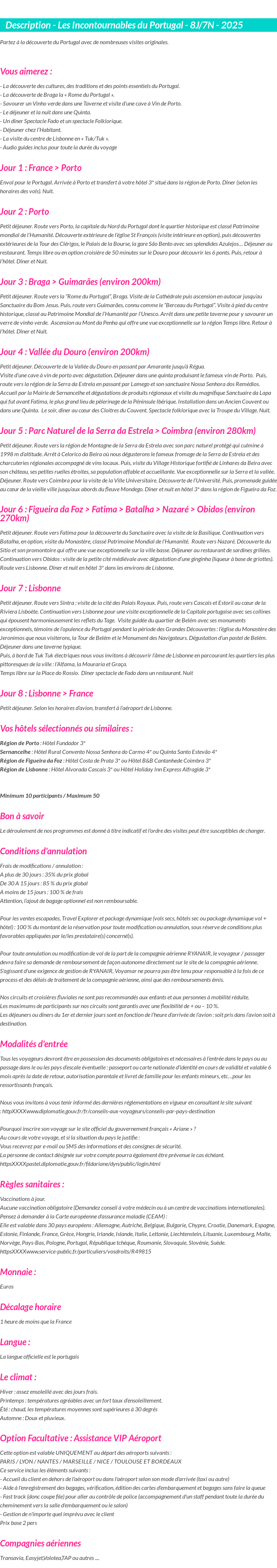 Détails du séjour