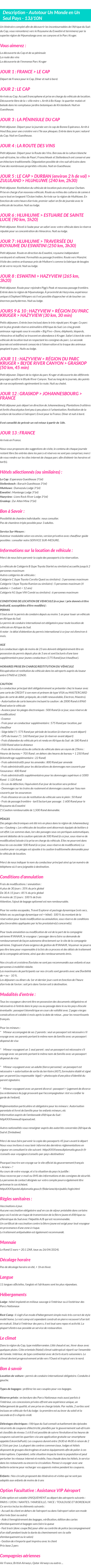 Détails du séjour