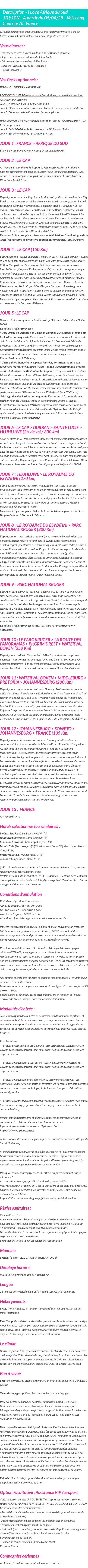 Détails du séjour