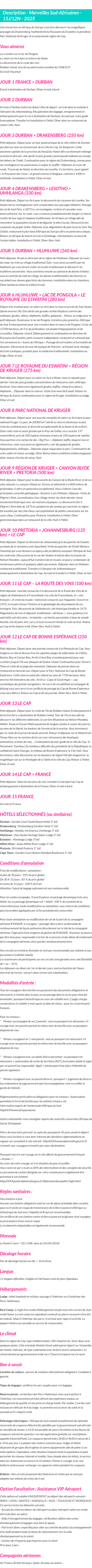 Détails du séjour