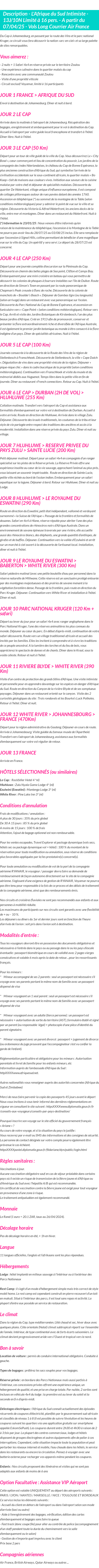 Détails du séjour