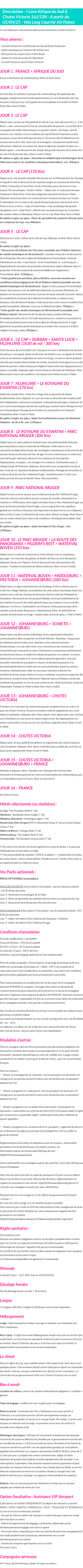 Détails du séjour