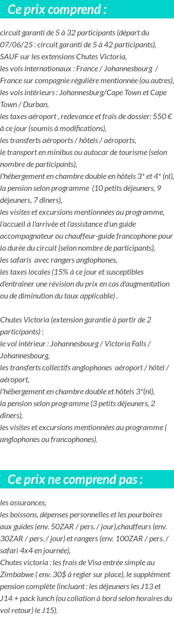 Conditions tarifaires