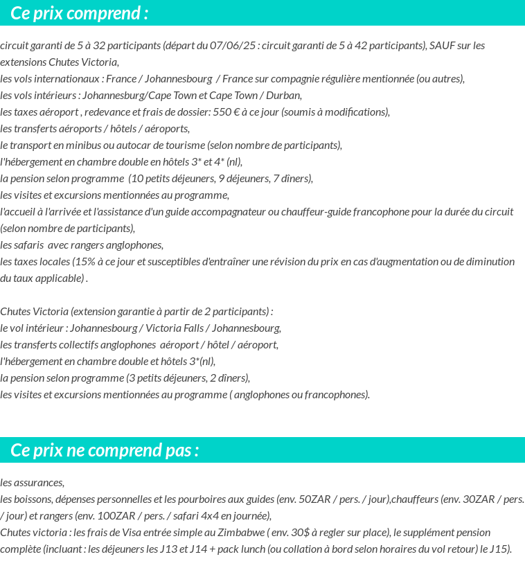 Conditions tarifaires