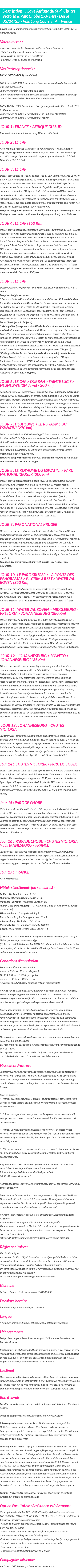 Détails du séjour