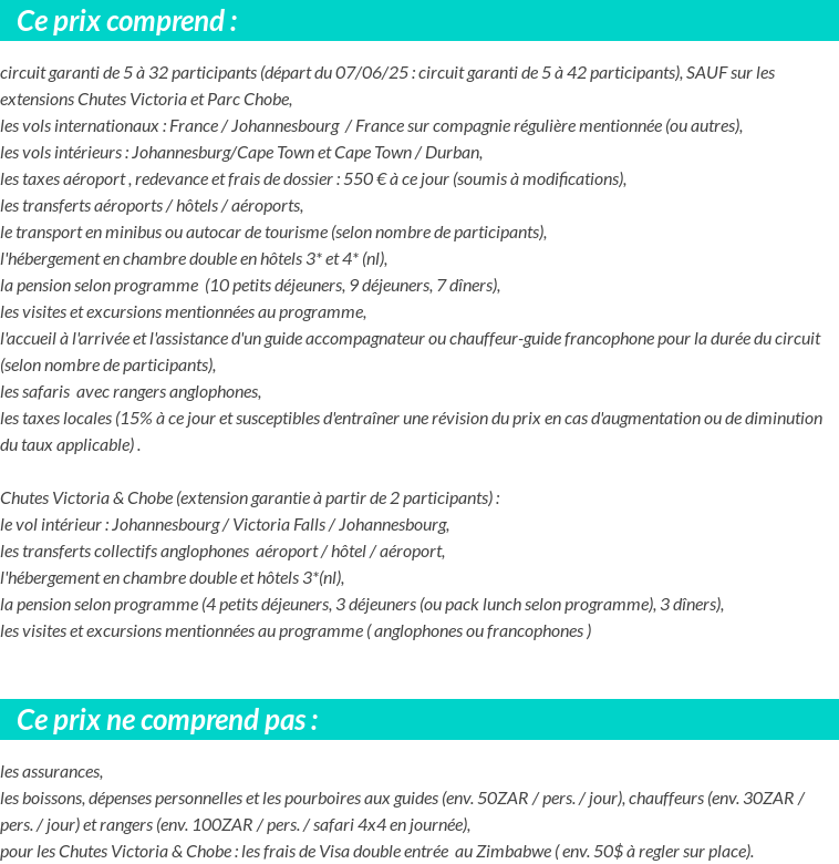 Conditions tarifaires