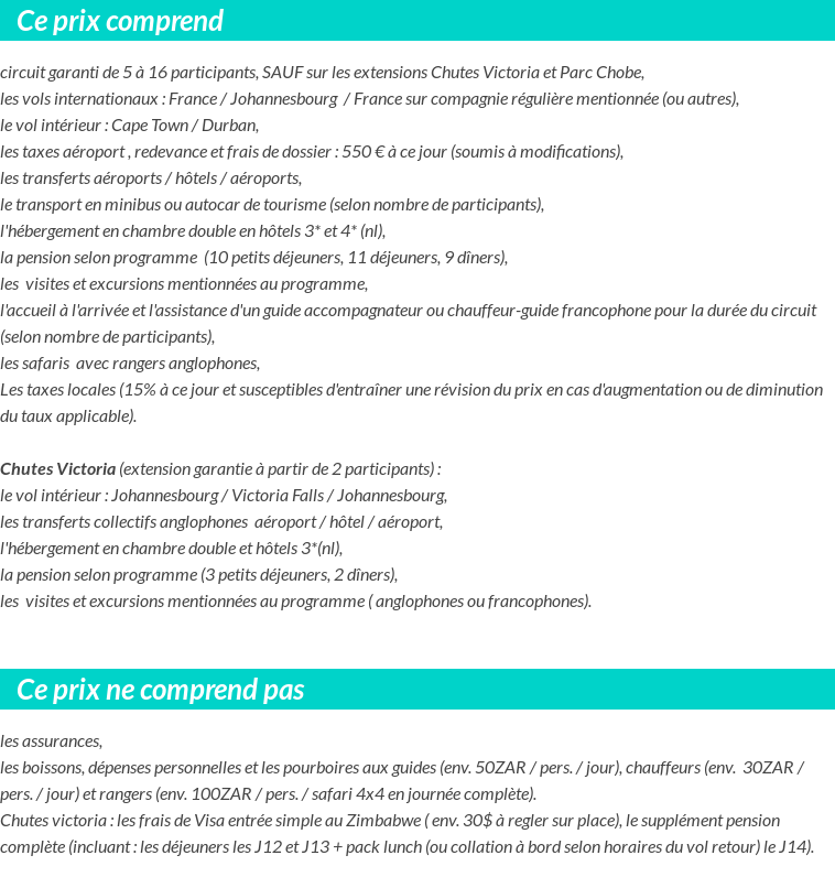 Conditions tarifaires
