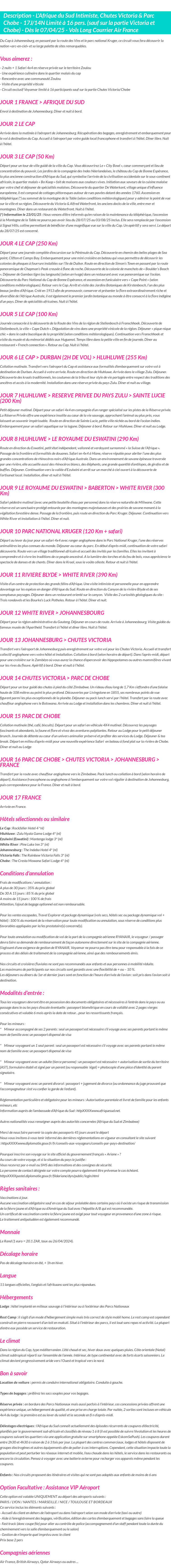Détails du séjour