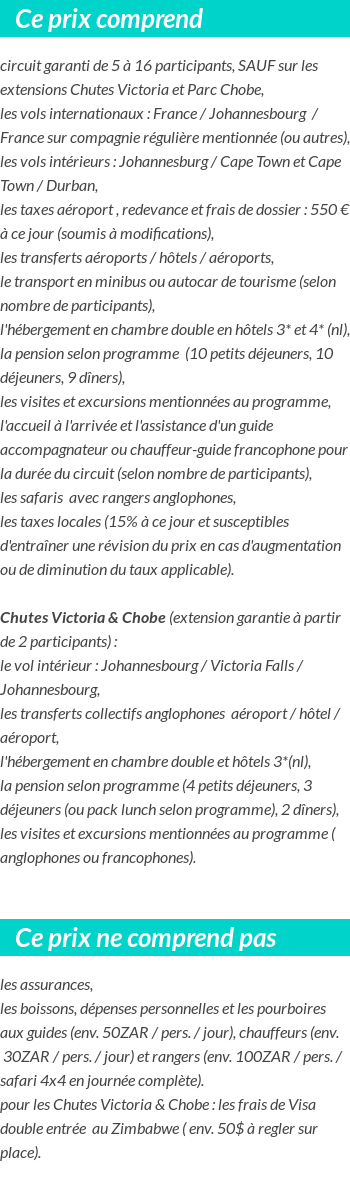 Conditions tarifaires